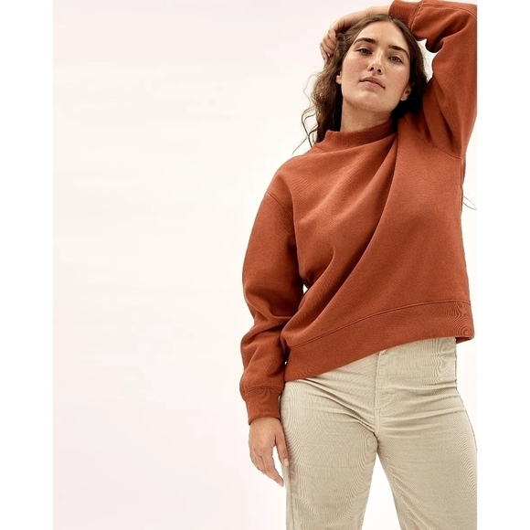 Everlane Sweatshirt Women XS Cocoa The ReNew Mock Neck Fleece Pullover Sweater - Picture 13 of 13